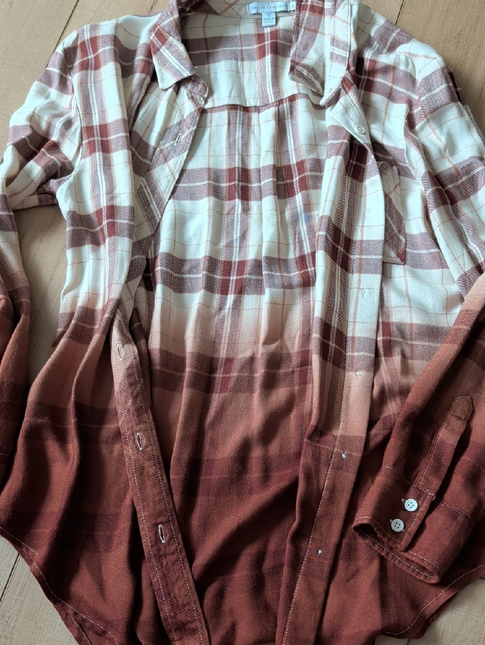 Threads 4 Thought Cream and Rust Plaid Shirt